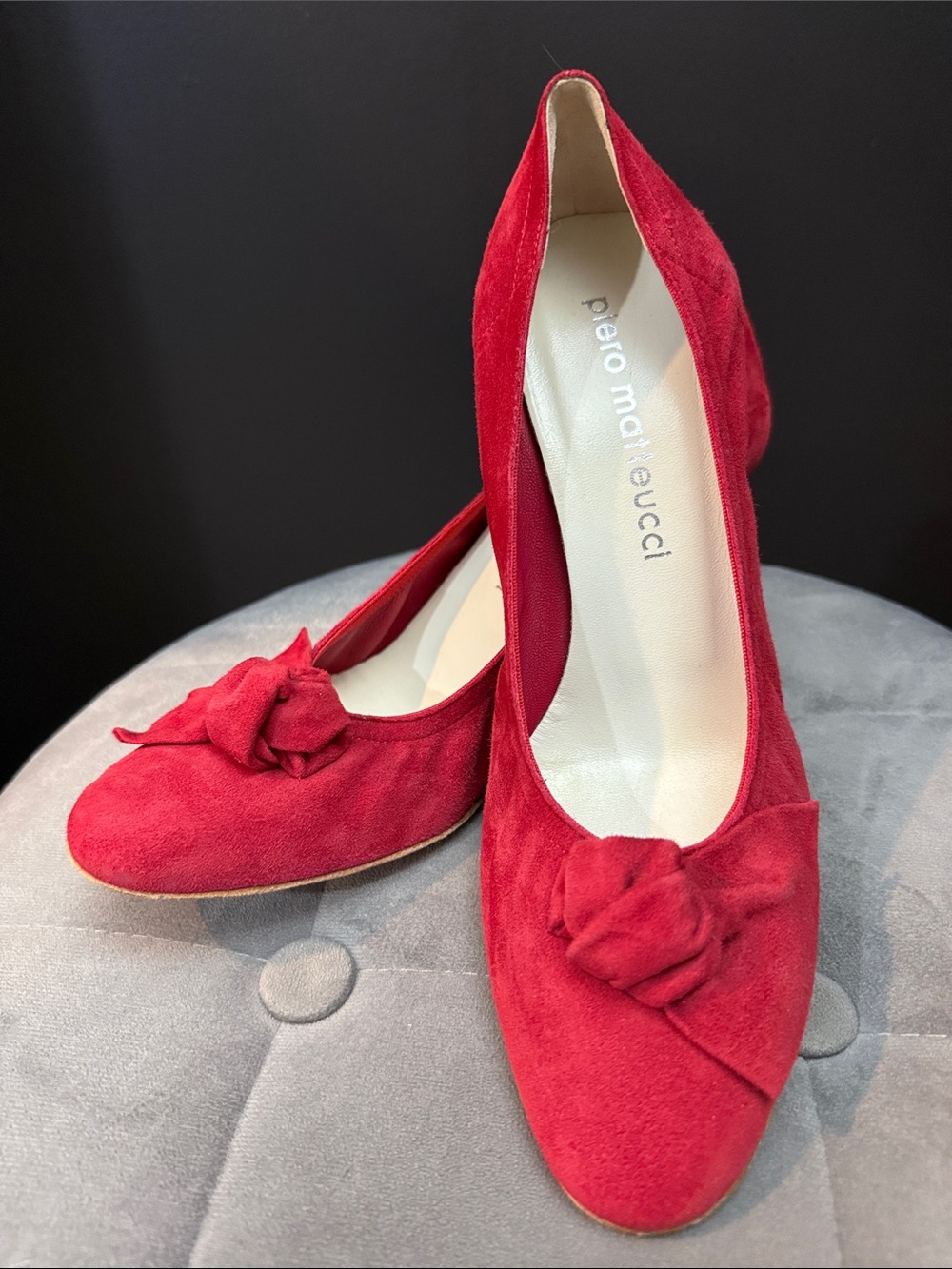 Italian Red Suede Knot-Accent Women’s Pumps